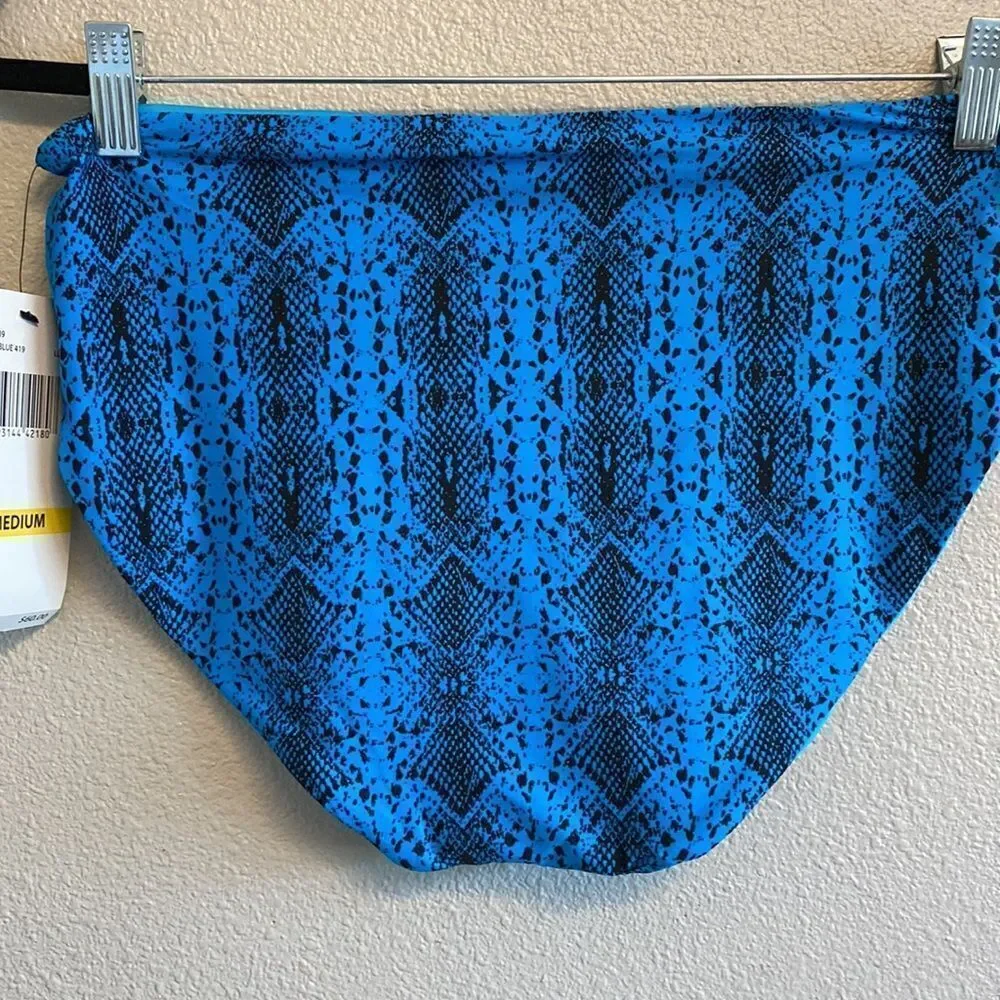 NWT- Coco Reef- blue snakeskin high waisted reversible bikini bottom- Size Med